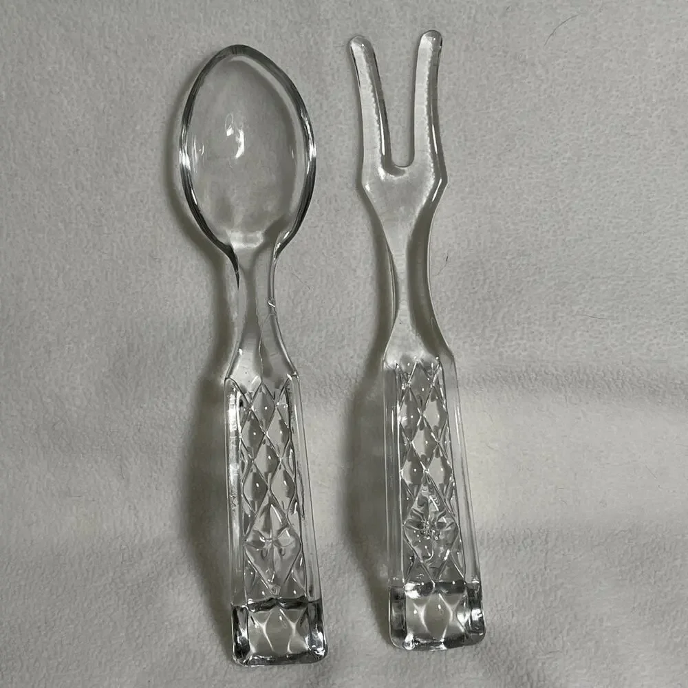 Vintage Anchor Hocking WEXFORD GLASS Fork and Spoon Salad Serving Set 9.75
